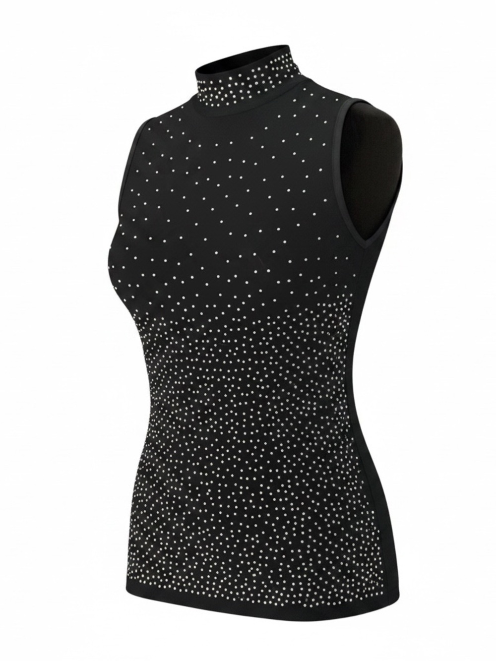 🆕 Mesh Blouse Bodycon Slim Turtleneck Sleeveless Sparkly Rhinestone Top